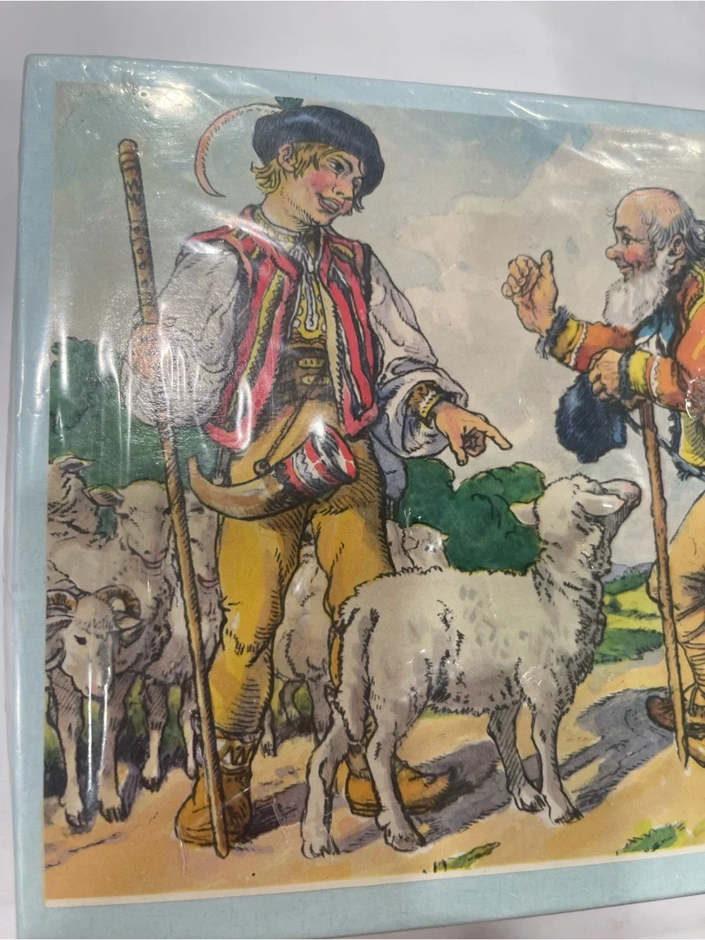 Rare VNTG wooden cube puzzle Czechoslovakia traditional folk  tale illustrations